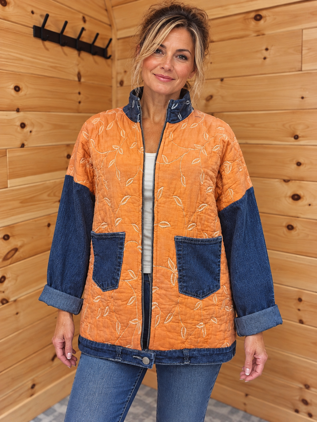 Hand - dyed vintage quilt transformed into jacket