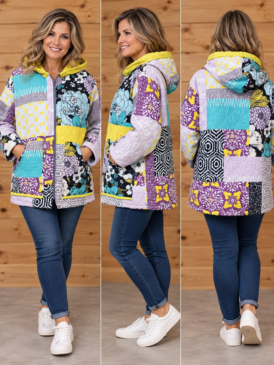 Turquoise & Yellow Patchwork Short Jacket